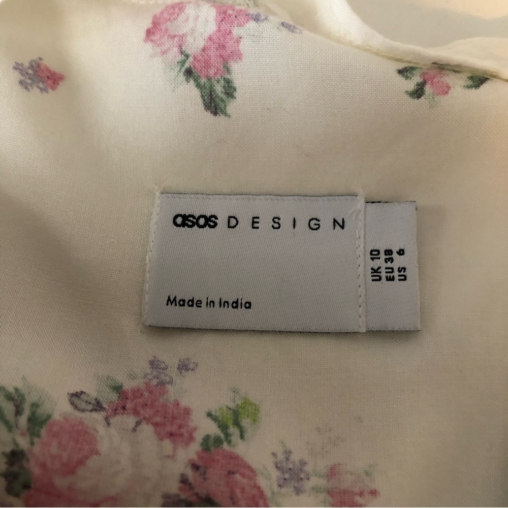 asos floral mini romantic print puff sleeve dress embroidery V-neck button front - Picture 7 of 16